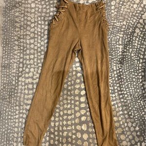 Tan Brown High Waisted Faux Suede Skinny Leg Pant